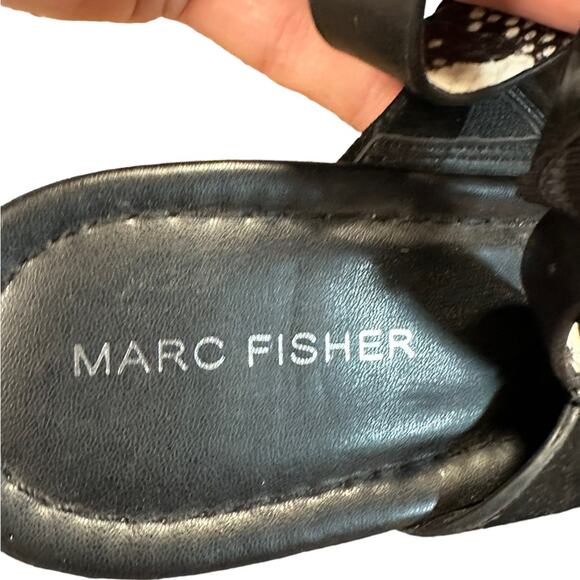 Marc Fisher Womens Size 9 Black Suede and Snakeskin Wedges with Sisal Heels - Picture 6 of 7